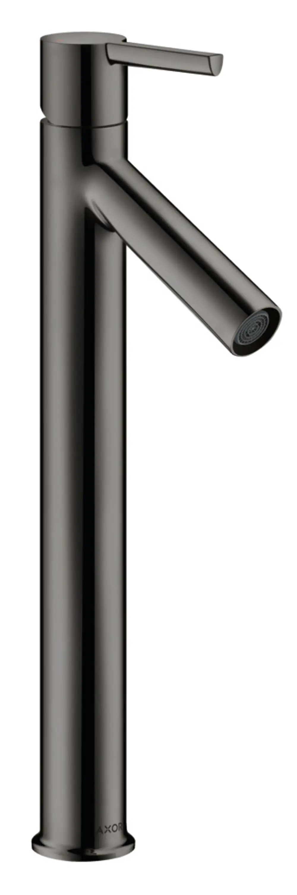 Schwarzer Einhebel-Waschtischmischer mit Hebelgriff von AXOR, geeignet für Aufsatzwaschtische, präsentiert sich mit einem klaren, minimalistischen Design.